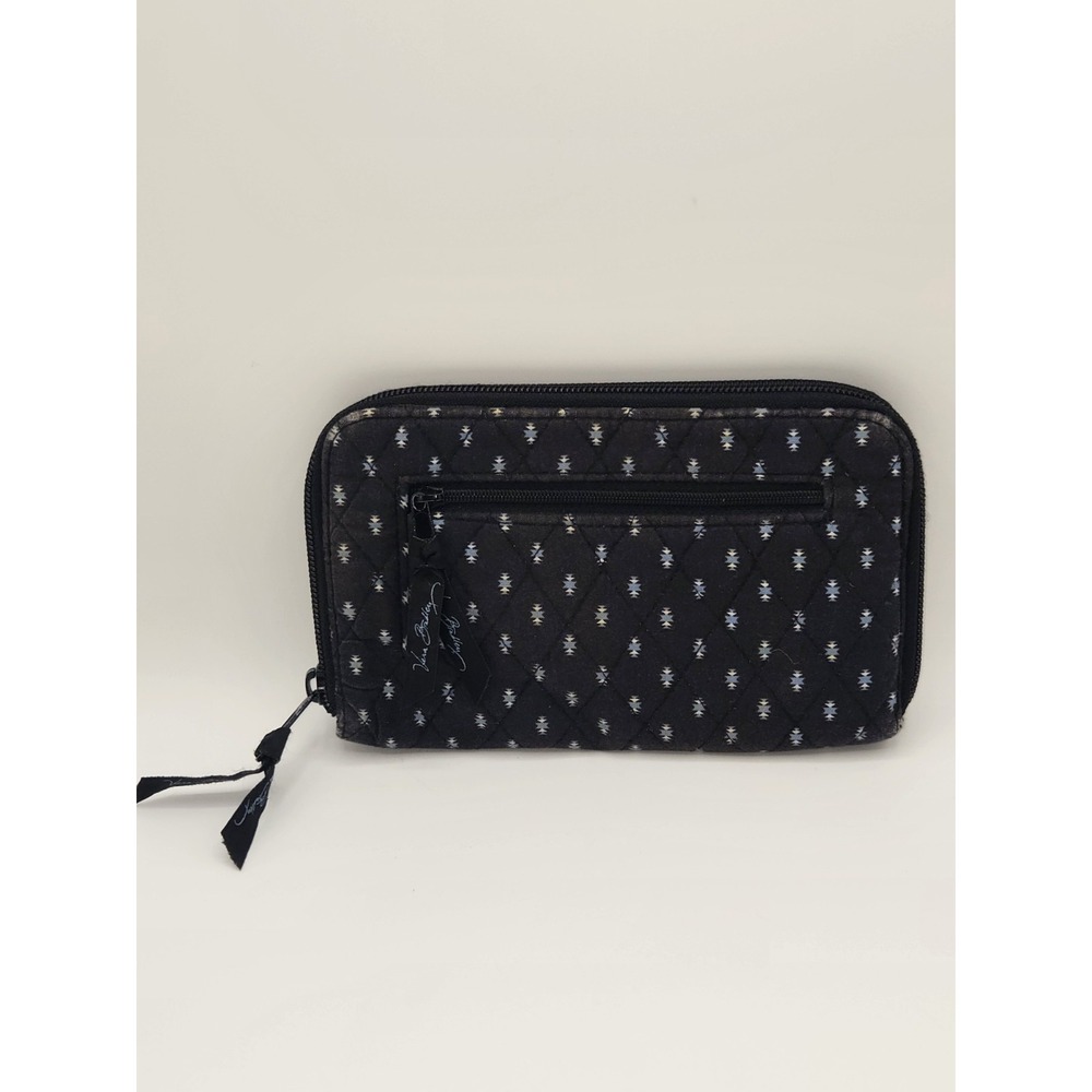 Vera Bradley Quilted Cotton Zip Around Wallet Canyon Pattern Vintage Black Blue - Picture 2 of 6